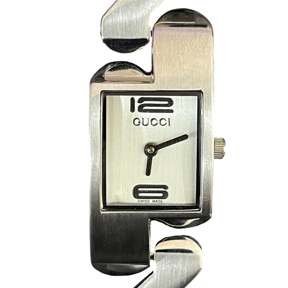 Vintage Gucci 2055L Watch Womens Silver Stainless Steel Geometric Link Swiss